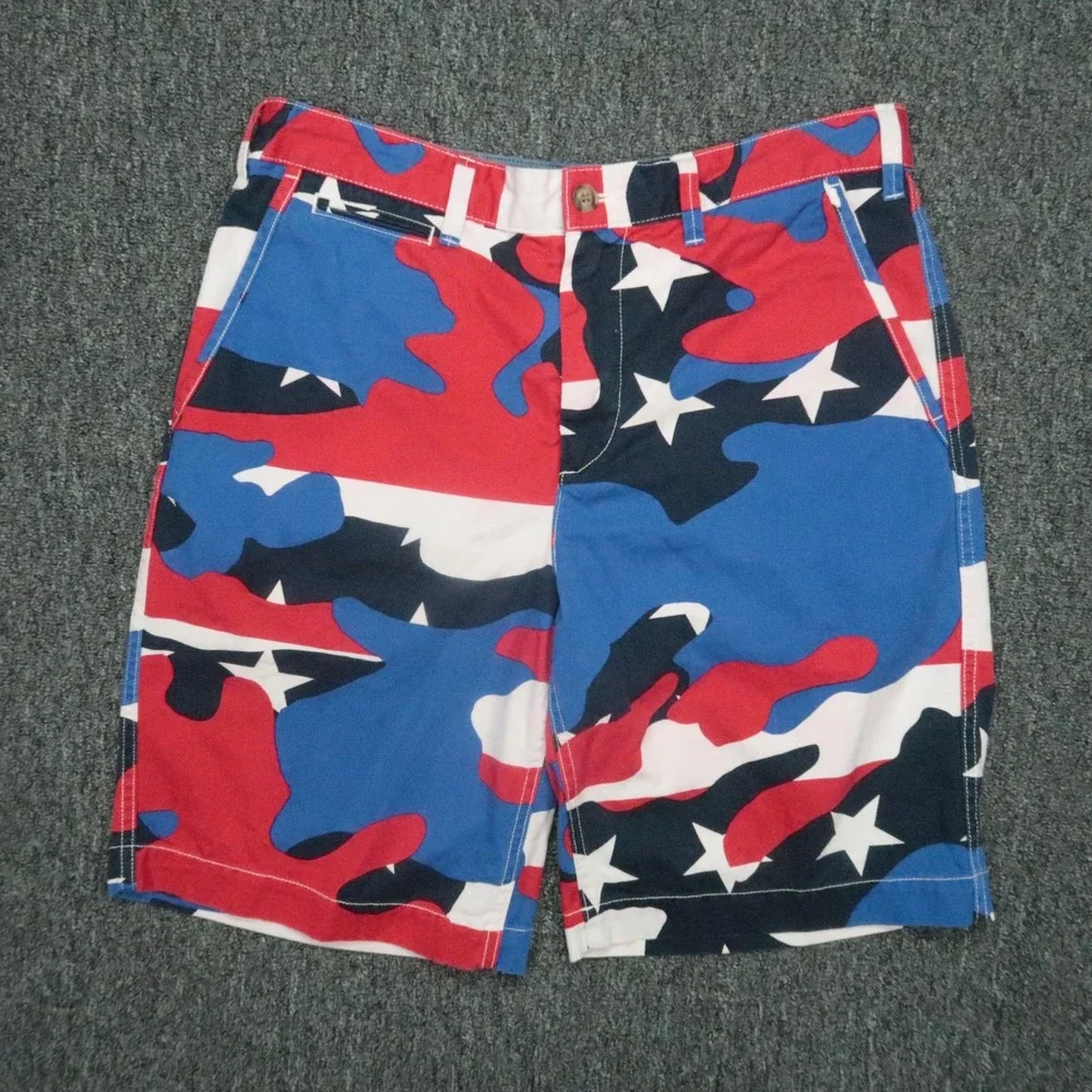 Polo Ralph‎ Lauren Shorts Mens 31 Red White Blue Camo Stars Relaxed Fit Chino